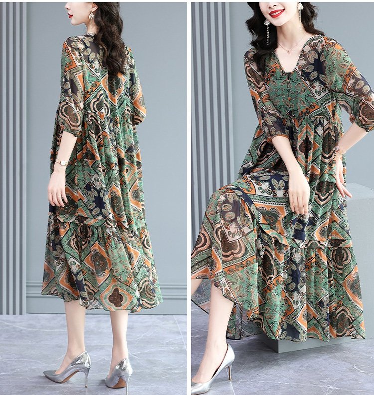 【M-3XL】Rochie retro florală din mătase de gheață de primăvară 2025